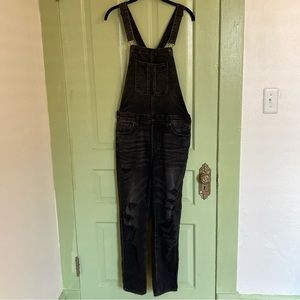 American Eagle Black Denim Overalls Size Medium Distressed